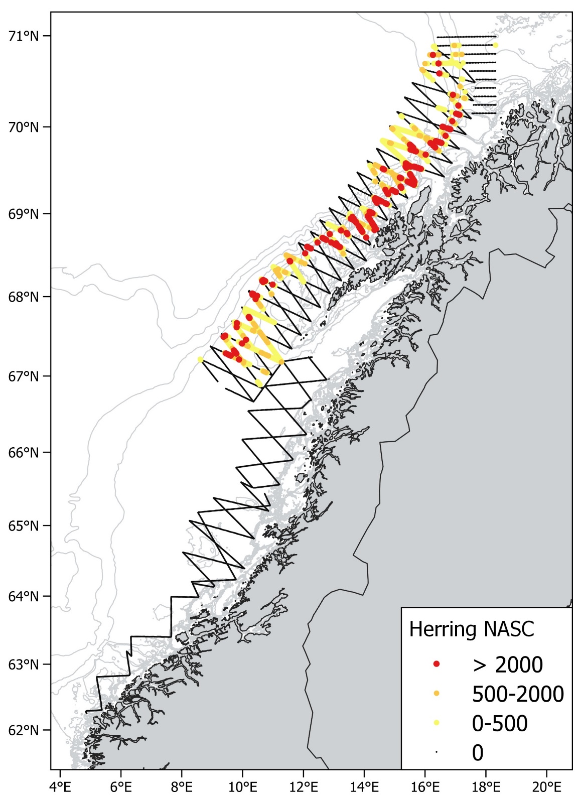 Distribution and abundance of Norwegian springspawning herring during